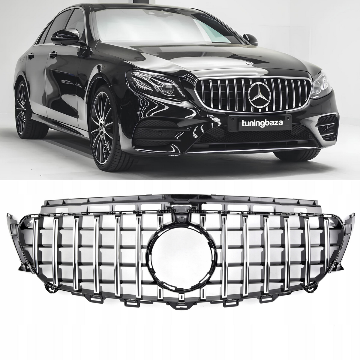 Grill Atrapa Mercedes E W213 / C238 (2016-2020) GT-Style Czarny Połysk+ Chrome (Z Kamerą 360)