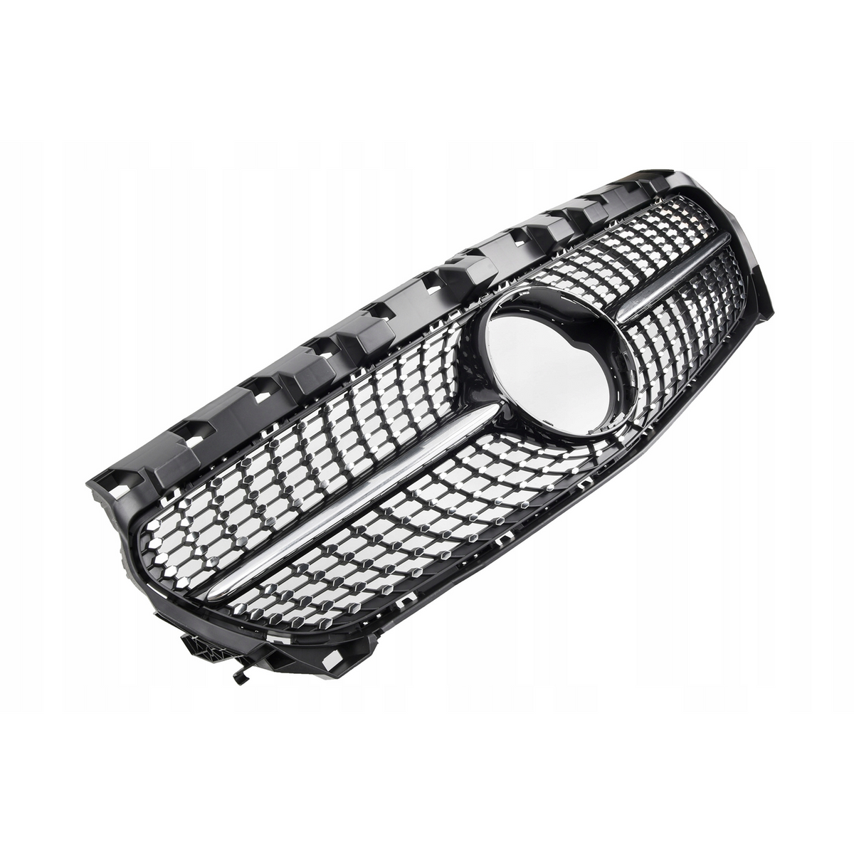 Atrapa Grill DIAMOND BLACK Mercedes CLA C117 / X117 / CLA45 AMG (2016–2019) – Czarny Połysk + Chrom