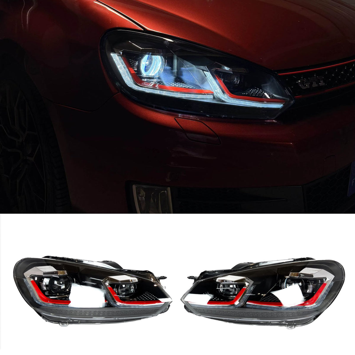 Lampy przednie LED do Volkswagen Golf VI 6 (2008–2013) – 6.5 Red Style