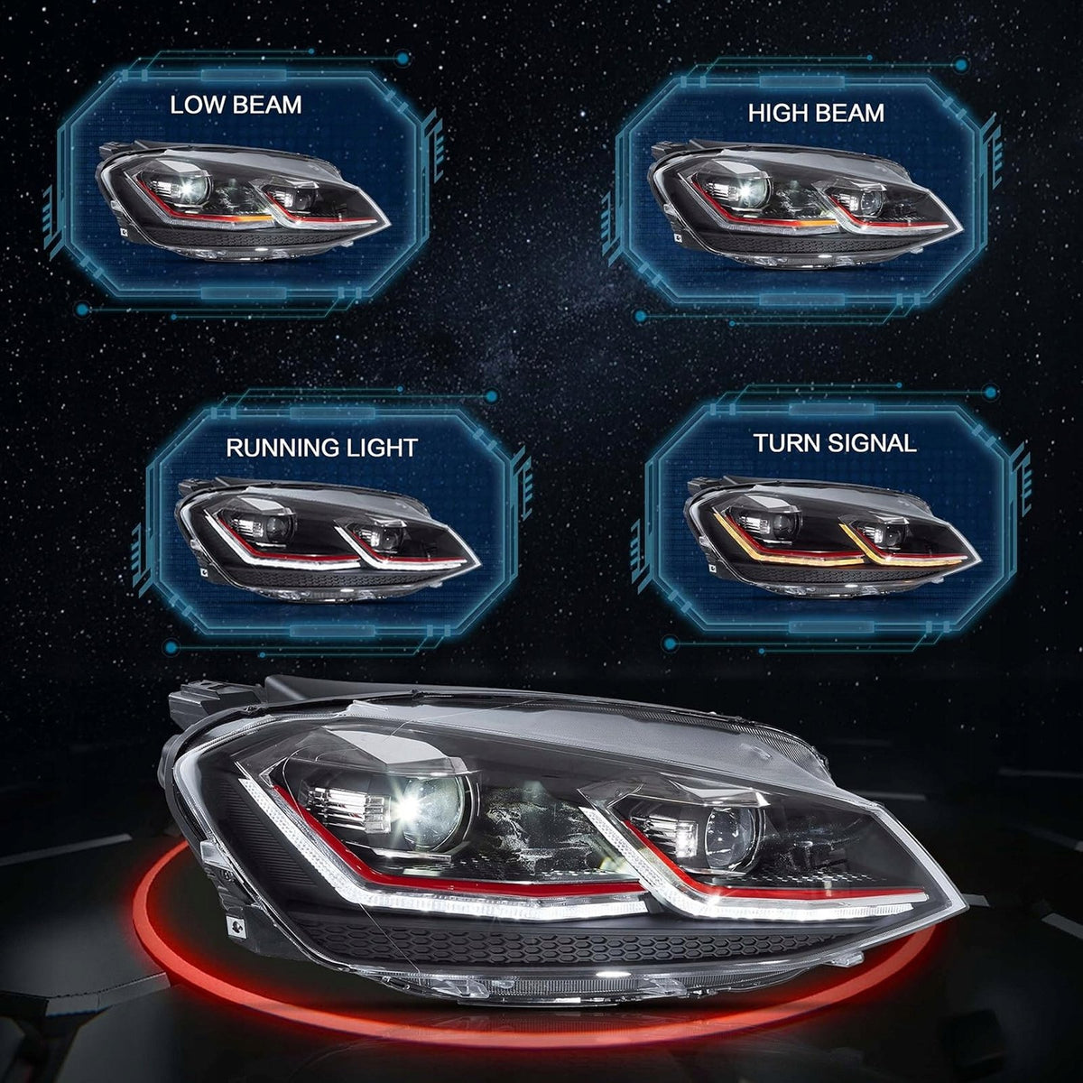 VLAND Pełne LED Reflektory do VW MK7/Golf 7 (2012–2017)