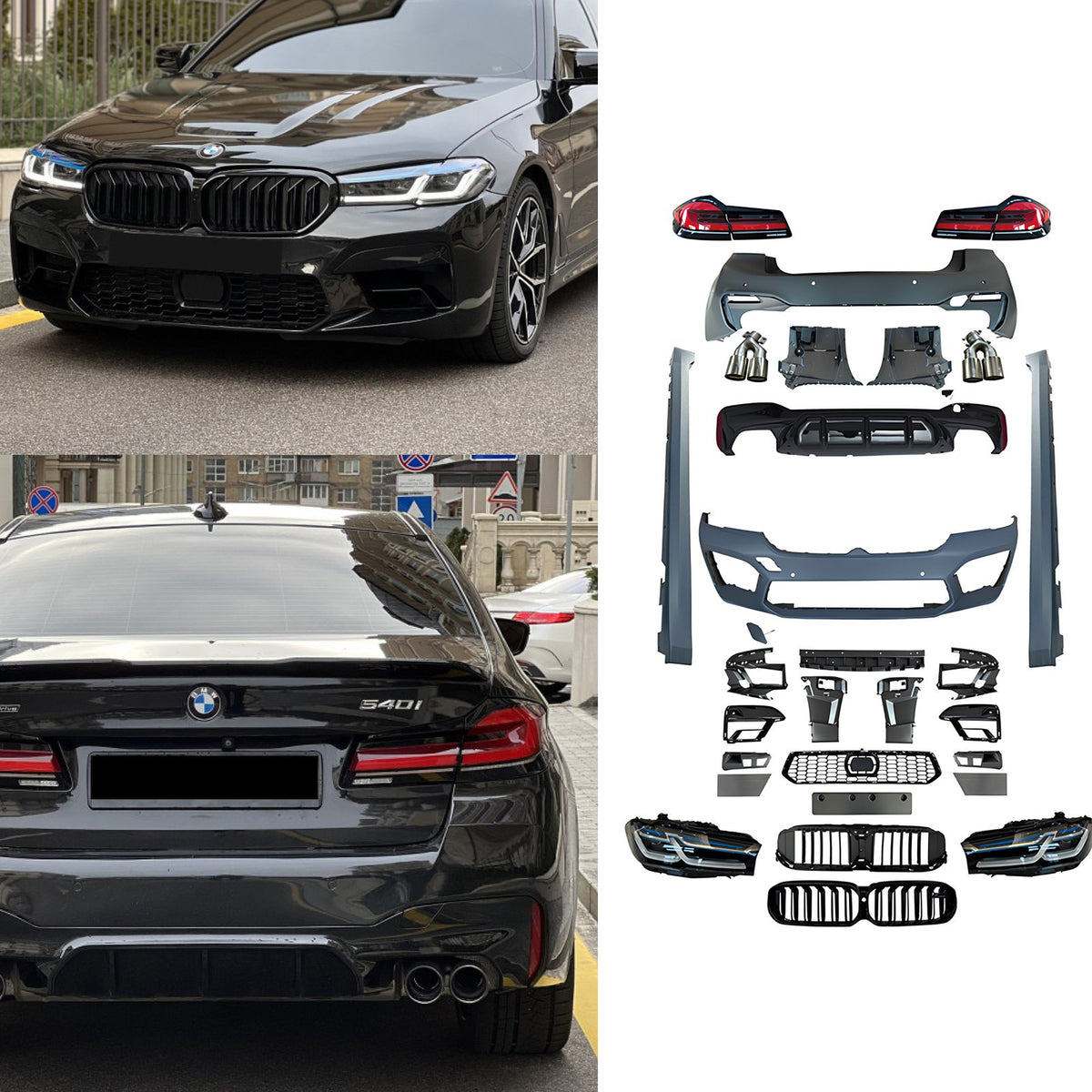 Bodykit BMW G30 M5 do 17-20 Zderzaki + Progi + Dyfuzor z Końcówkami + Lampy