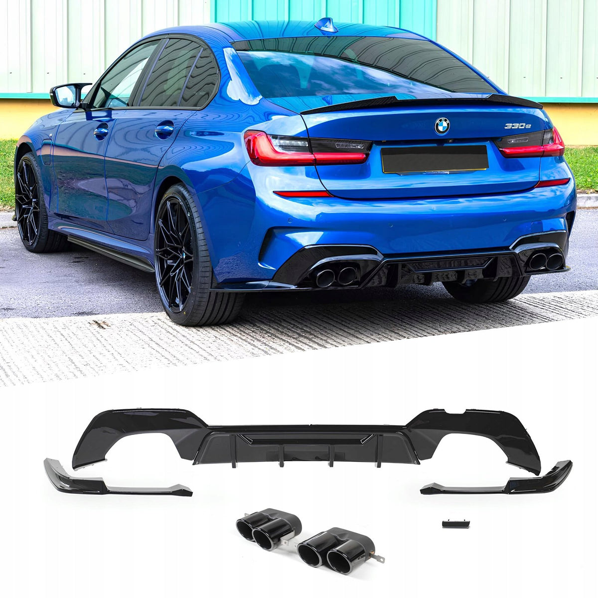 Dyfuzor Tylny BMW G20 / G21 M-Performance z Końcówkami Czarny Połysk (00-00) PRE-LCI (2018-2020)