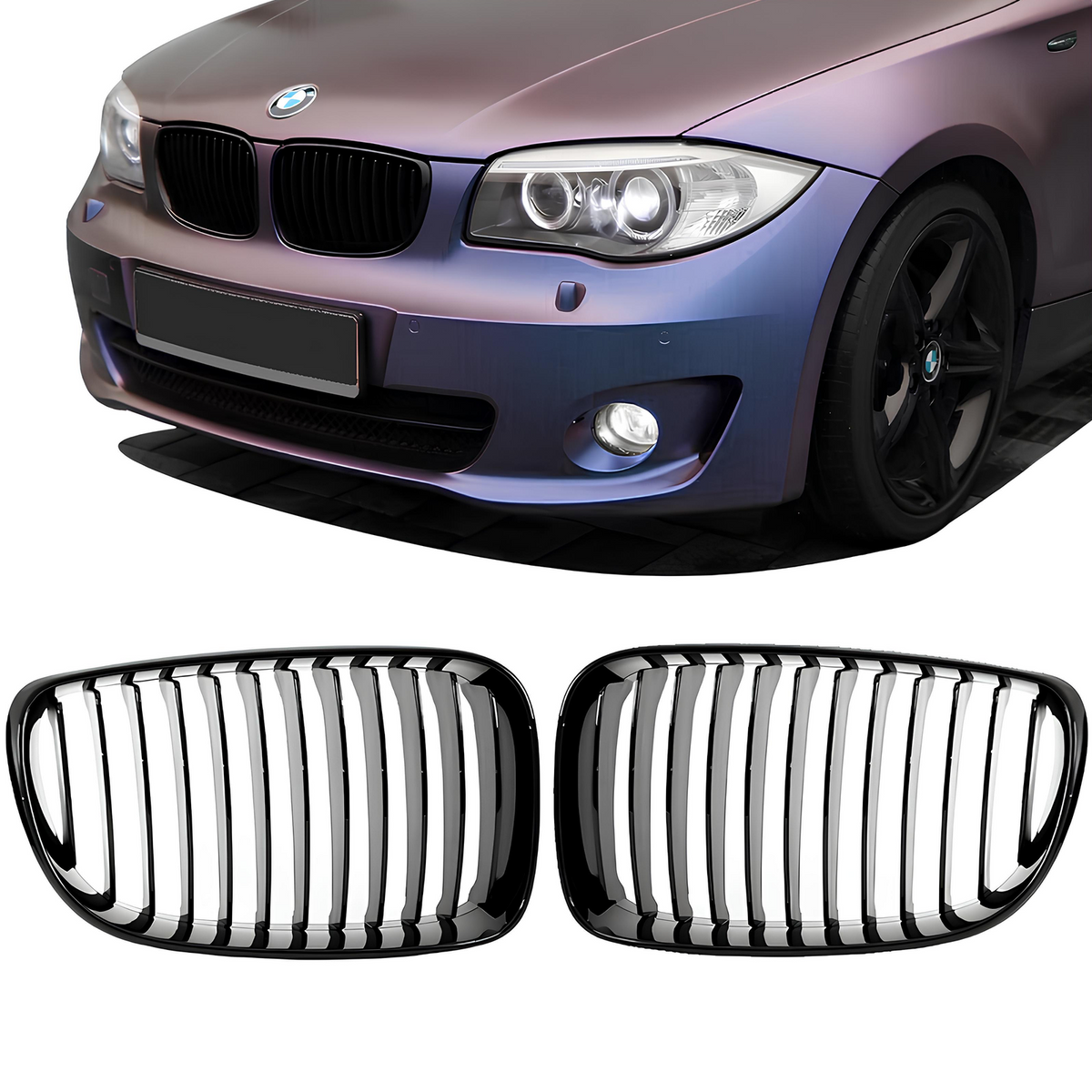 Atrapa Nerki Grill E87 BMW CZARNY POŁYSK 1 ŻEBRO LCI 1 SERIES (2008–2013)