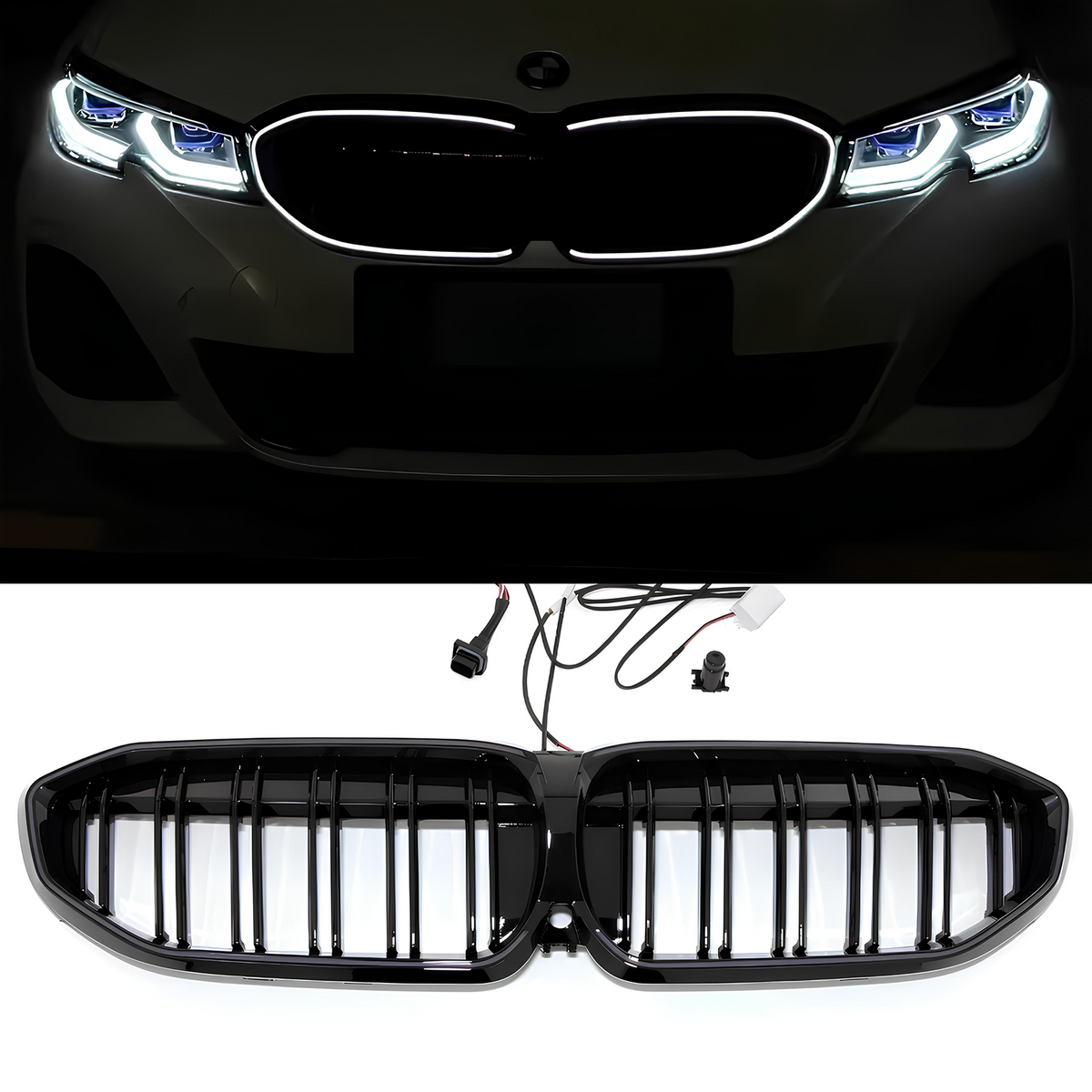 Atrapa Nerki BMW Seria 3 G20 / G21 (2019–2022) PRE-LCI 2BAR LED Czarny Połysk