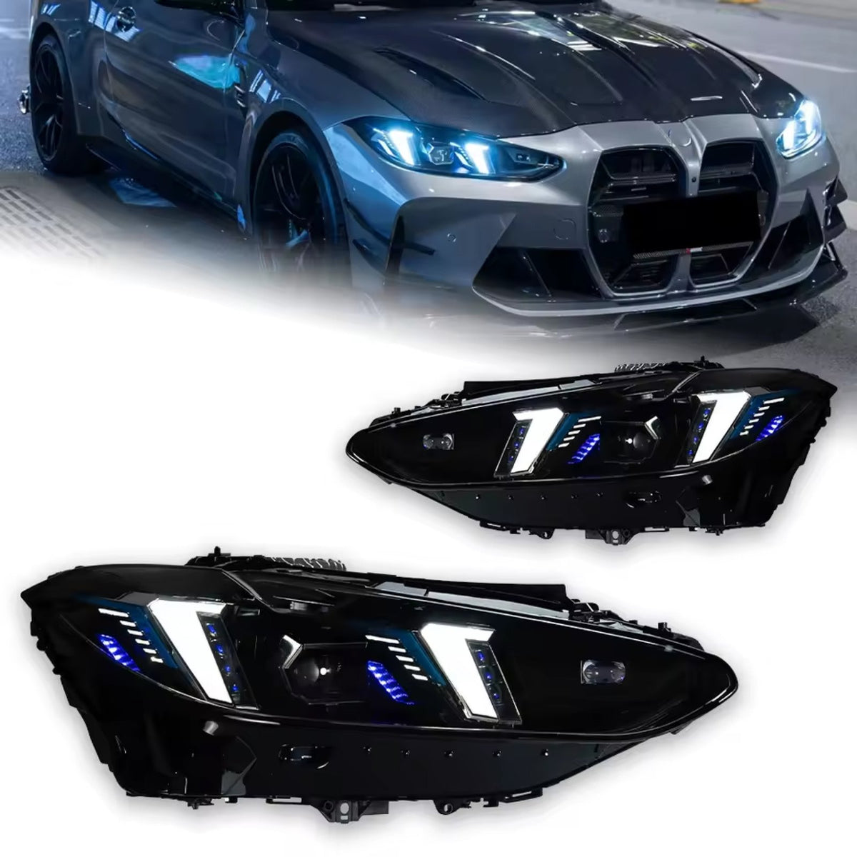 Lampy przednie LED do BMW G22 / G26 / M3 / M4 G80 / G82 – Snake Eyes Y+W DRL do LED
