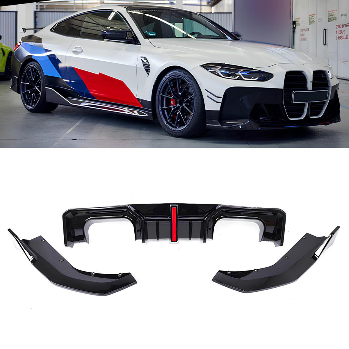 Dyfuzor Tylny BMW G80 M3 AD Style z LED (2021+) Czarny Połysk ABS