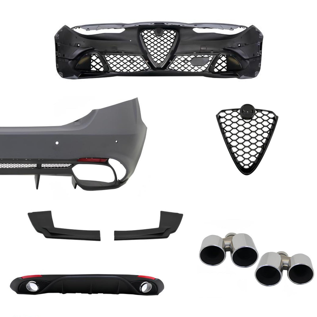 BODY KIT ALFA ROMEO GIULIA 952 Q4 QUADRIFOGLIO – ZDERZAK PRZÓD + TYŁ + GRILL + KOŃCÓWKI WYDECHU