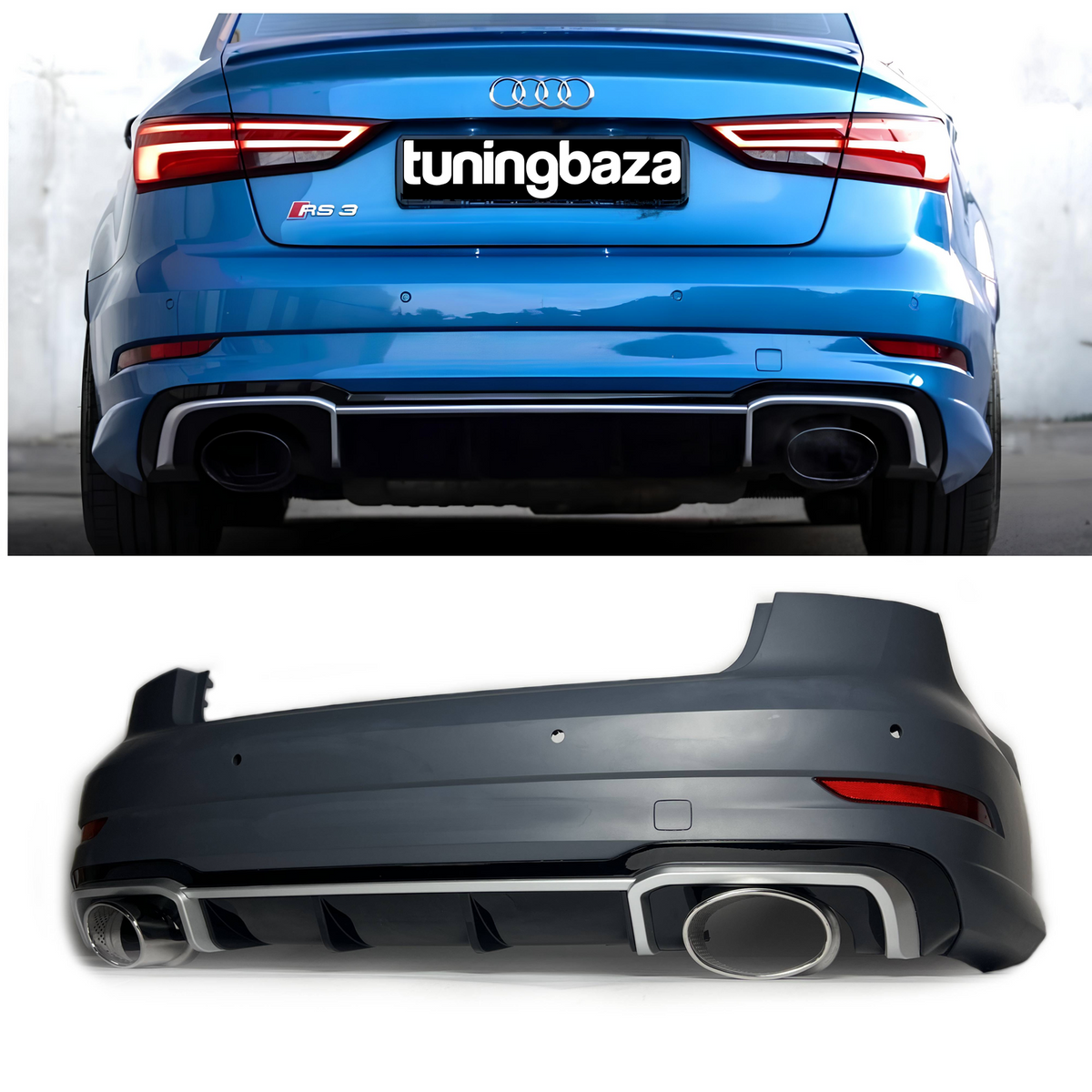 Zderzak Tylny Audi A3/S3 8V Sedan (2017–2020) RS3 Style z Dyfuzorem i Końcówkami Wydechu z PDC