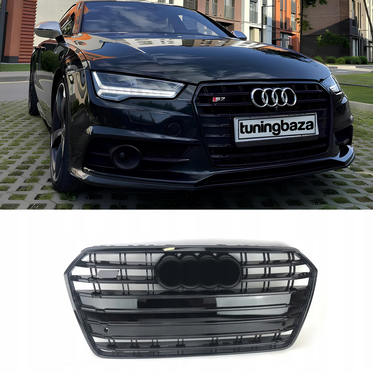 Atrapa Grill AUDI A7 (2014–2018) PO LIFT S7 Style Czarny Połysk Shadowline