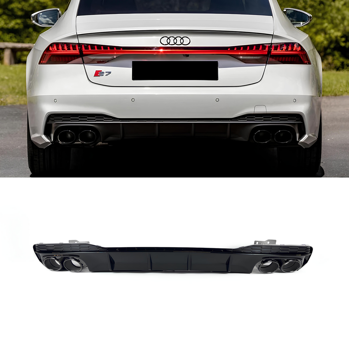 Dyfuzor Tylny z Końcówkami Wydechu Audi A7 C8 S7 Look do S-Line (2019+) Czarny Połysk
