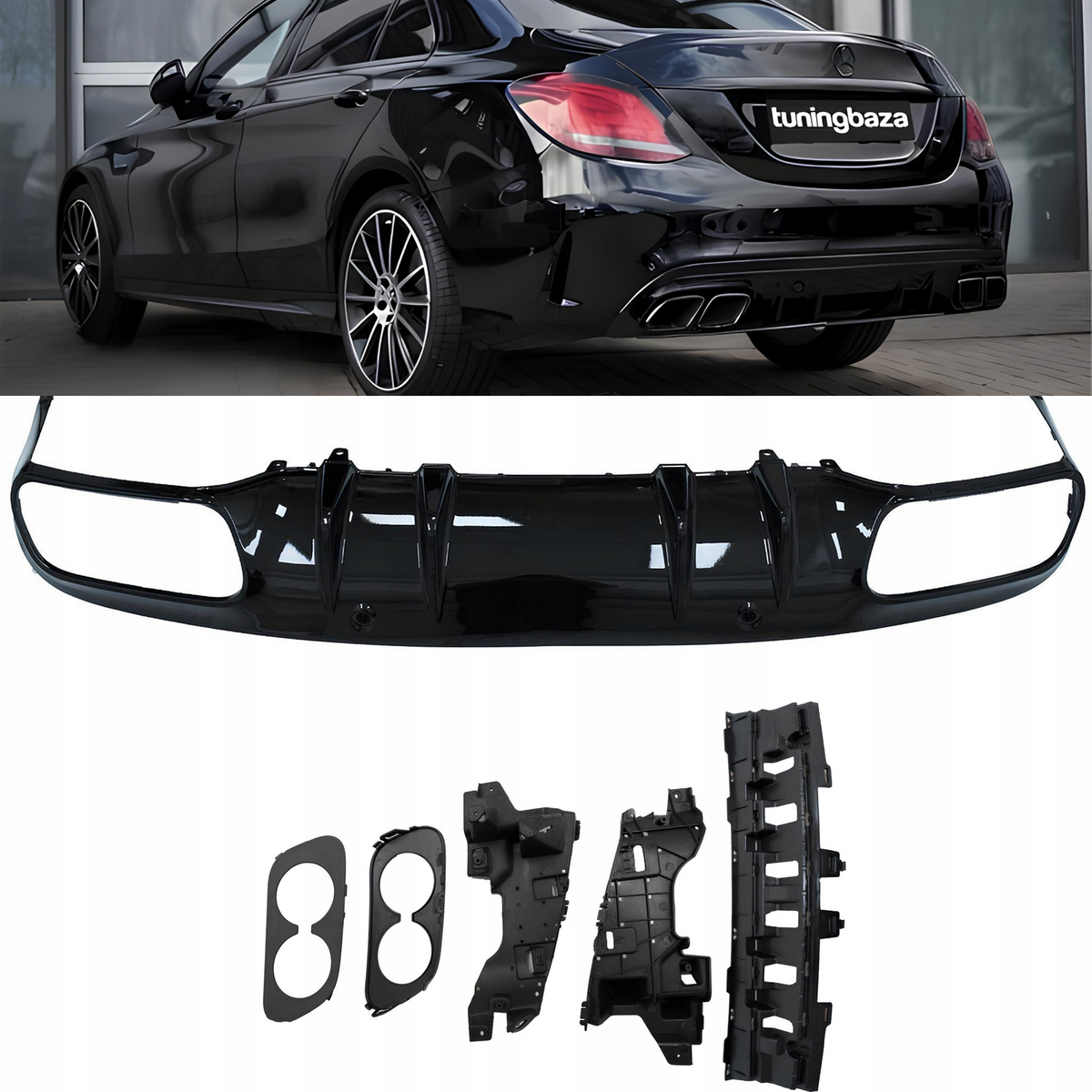 Dyfuzor Mercedes W205 (2014-2021) AMG C43 Style Czarny Połysk z Końcówkami Wydechu (00-00)