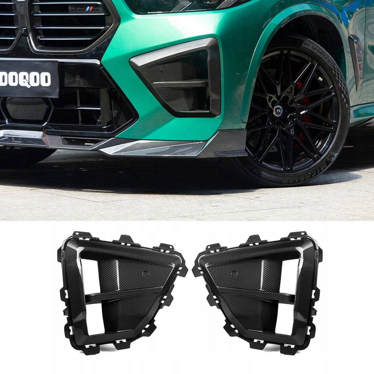 Wloty Powietrza Przedniego Zderzaka BMW X5M F95 LCI / X6M LCI – Styl SQ, Włókno Węglowe Dry Carbon SOOQOO