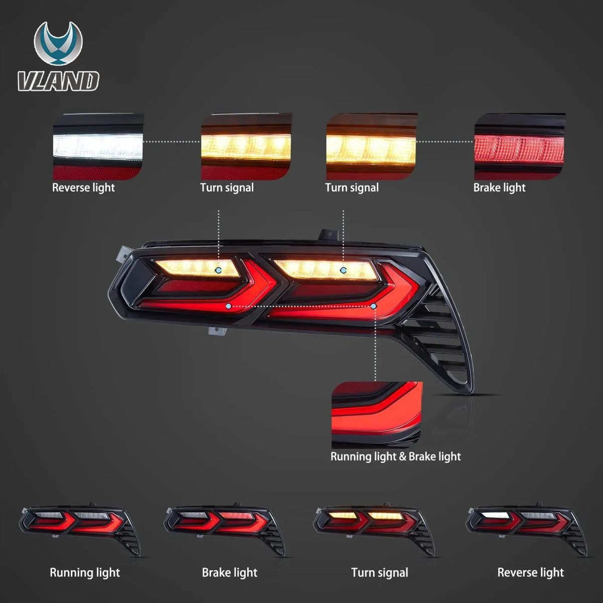 Lampy Tylne do Chevrolet Corvette C7 2014–2019 VLAND Pełne LED Sekwencyjne