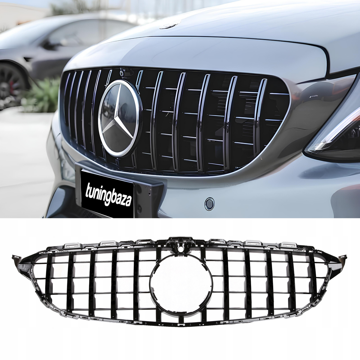 Atrapa Grill Mercedes C-Klasa W205 / C205 GT Style Czarny Połysk z Kamerą (2014–2018)
