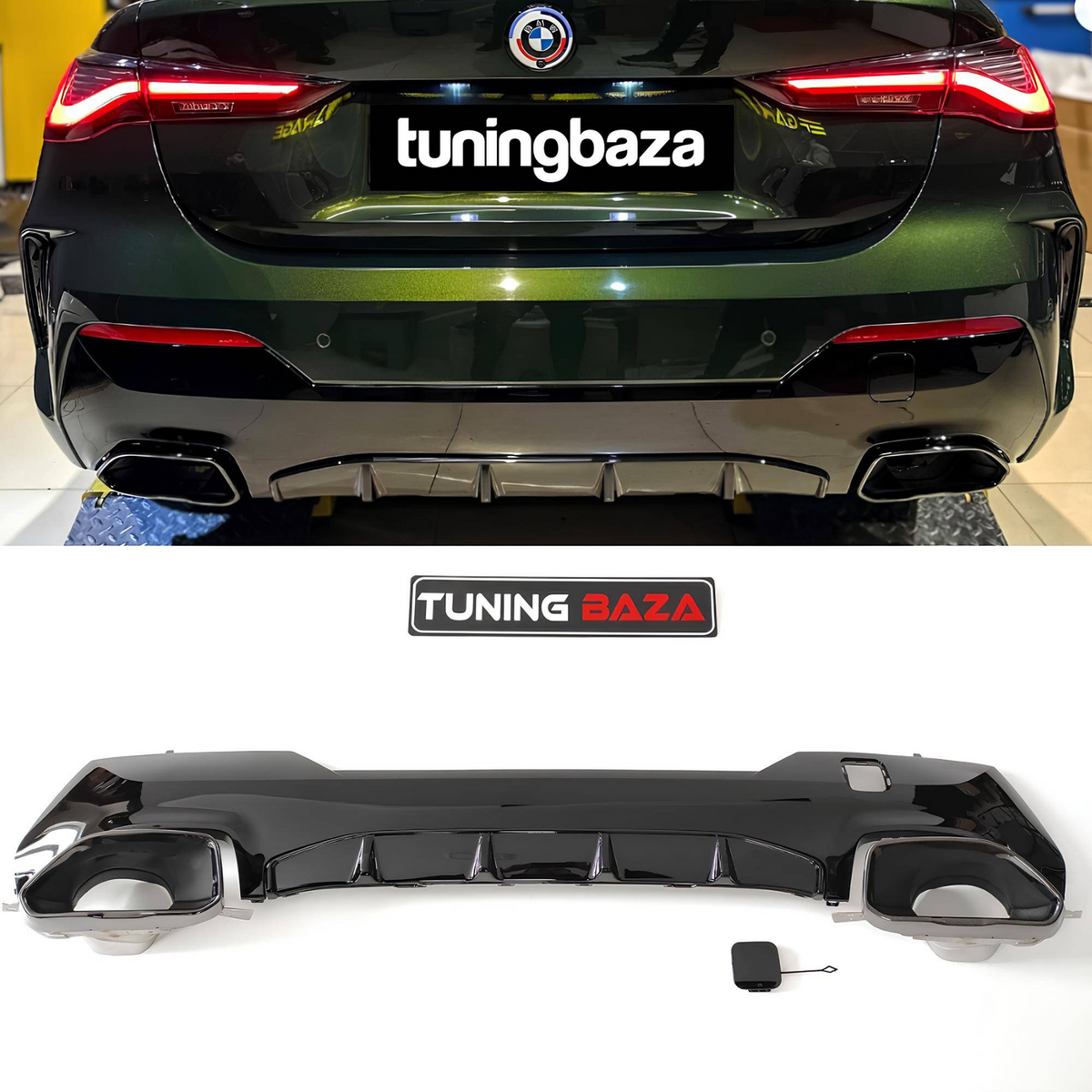 Dyfuzor Tylny BMW G22 / G23 M440i Style (2020–2024) z Końcówkami Wydechu Czarny Połysk