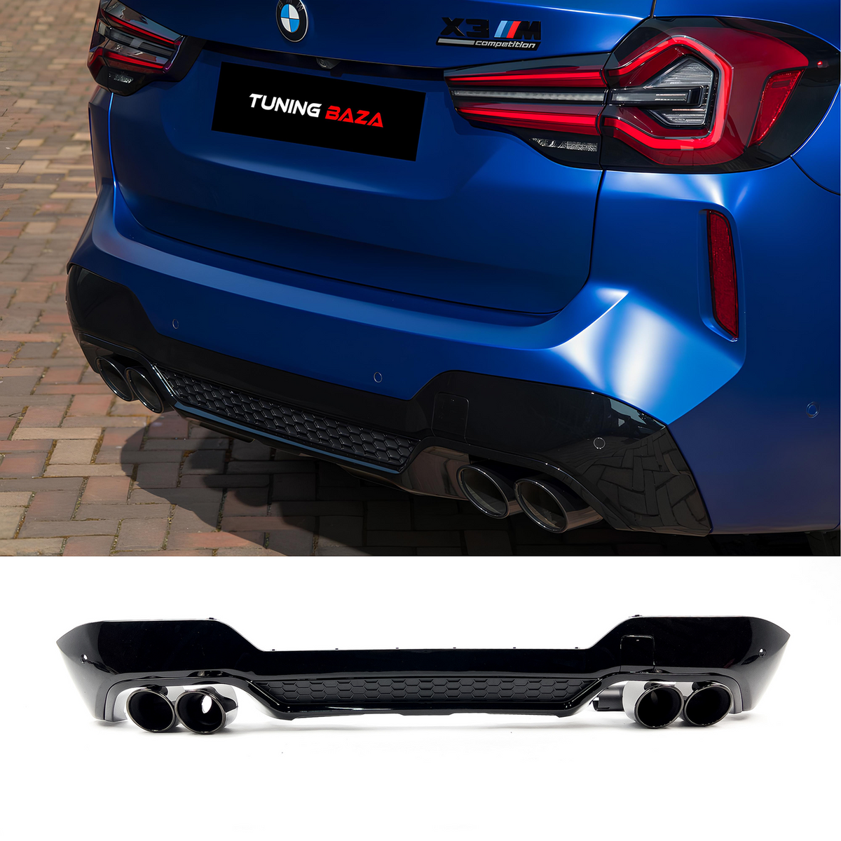 Dyfuzor Tylny BMW G01 LCI X3M Style Czarny Połysk + Końcówki wydechowe (2021-2024) 00--00
