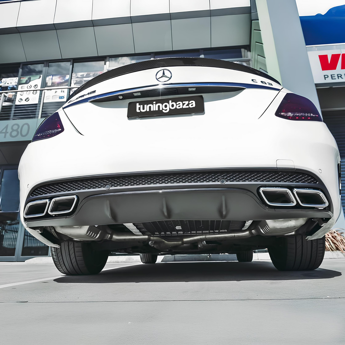 Dyfuzor Tylny Mercedes W205 / S205 (2014–2021) C63-Style Czarny Połysk z Końcówkami Wydechu ▭▭-▭▭