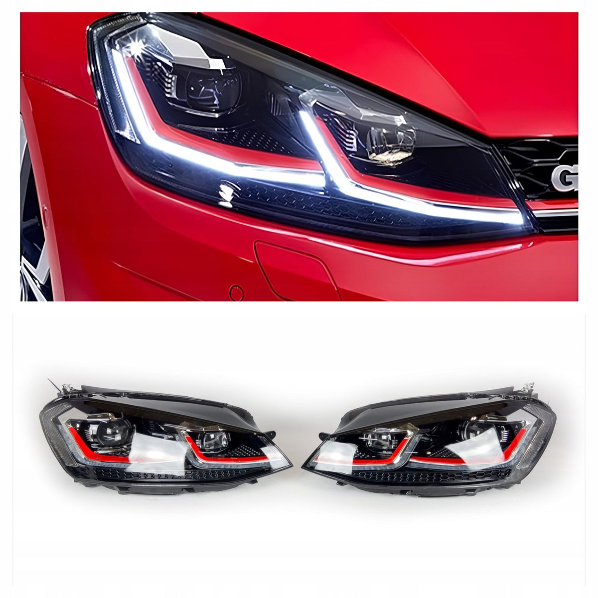 Reflektory lampy przednie LED do VW Golf VII / Mk7 / 7.5 – styl RED (2012–2017)