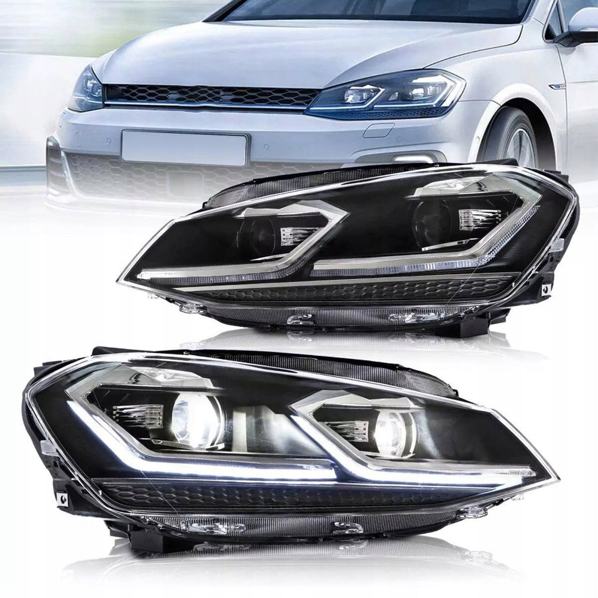 Lampy Przednie Przód Volkswagen Golf 7 VII w stylu 7.5 Silver