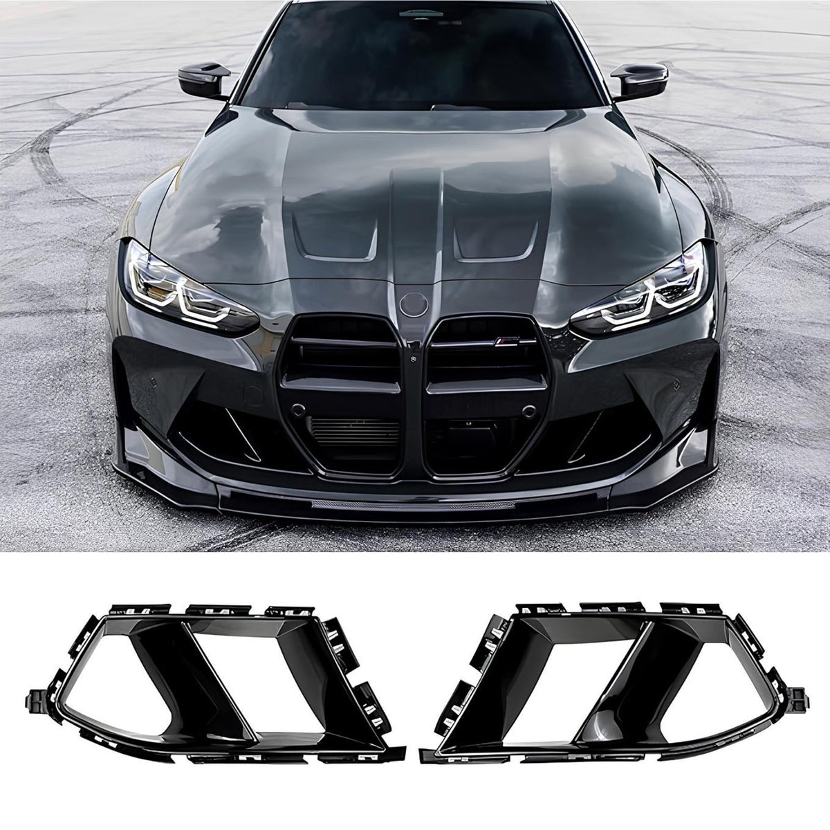 Wloty Przedniego Zderzaka M-Performance styl – BMW M3 G80/G81, M4 G82/G83, Czarny Połysk