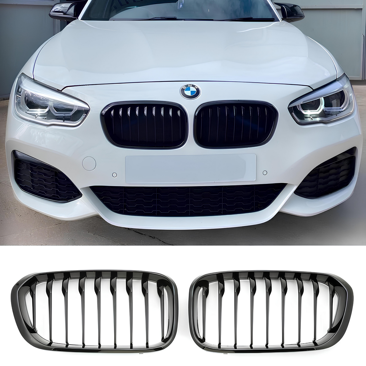Atrapa Nerki Grill F20 / F21 BMW 1 SERIES CZARNY POŁYSK 1 ŻEBRO LCI (2015–2019)