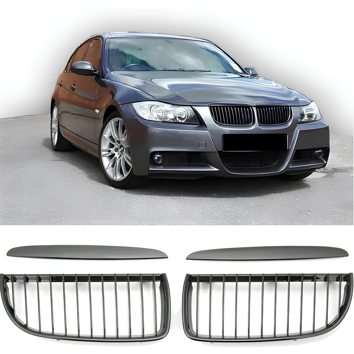 Atrapa Nerki Grill E90 BMW 3 SERIES CZARNY POŁYSK 1 ŻEBRO PRE-LCI (2005–09,2008)