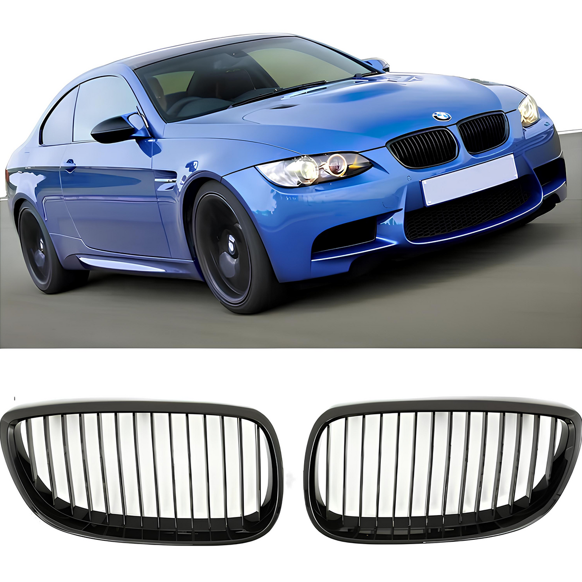 Nerki Atrapa Grill BMW Serii 3 E92 / E93 (2006–2010) PRE-LCI | 1 ŻEBRO | Czarny Połysk