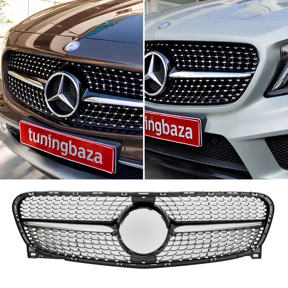 Atrapa Grill DIAMOND Mercedes GLA X156 Czarny Połysk+CHROM 2013–2017 (PRE-FACELIFT)
