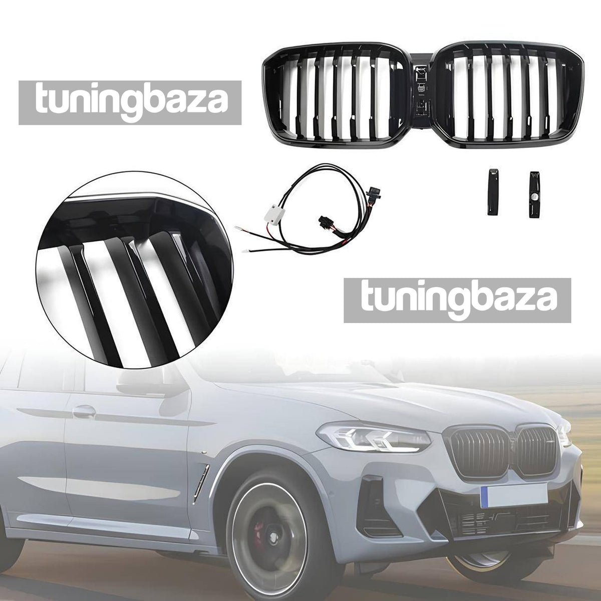 Atrapa Nerki BMW X3 G01 / X4 G02 (2021 - 2024) LCI 1BAR LED Czarny Połysk