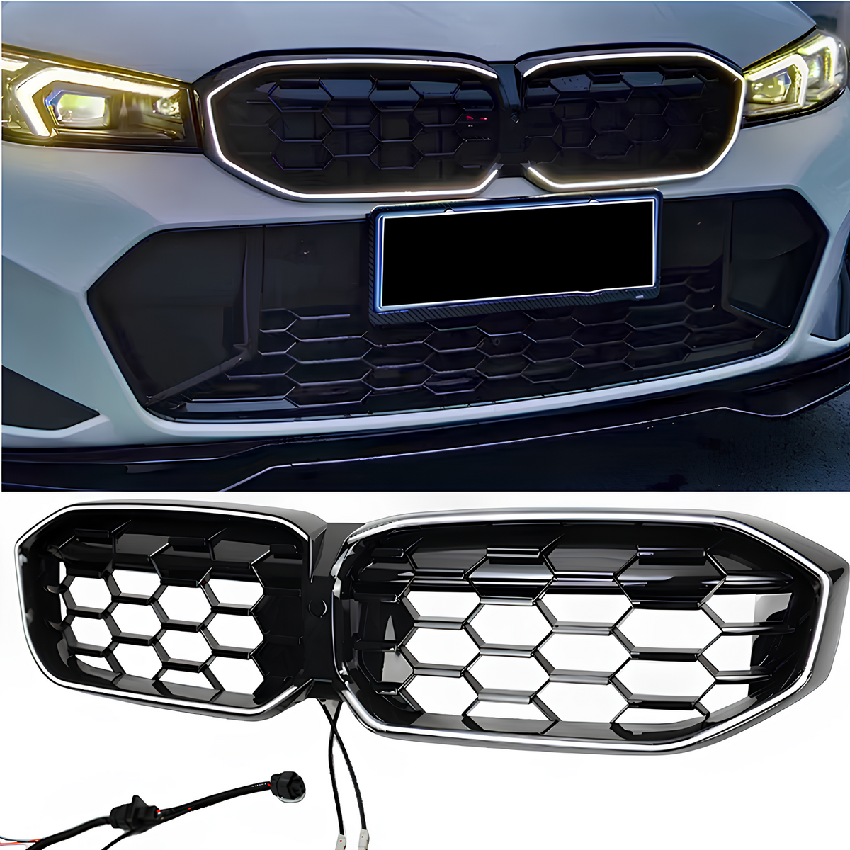 Atrapa Nerki BMW Seria 3 G20 / G21 LCI (2022+) Black Diamond &amp; Black Rim LED Czarny Połysk