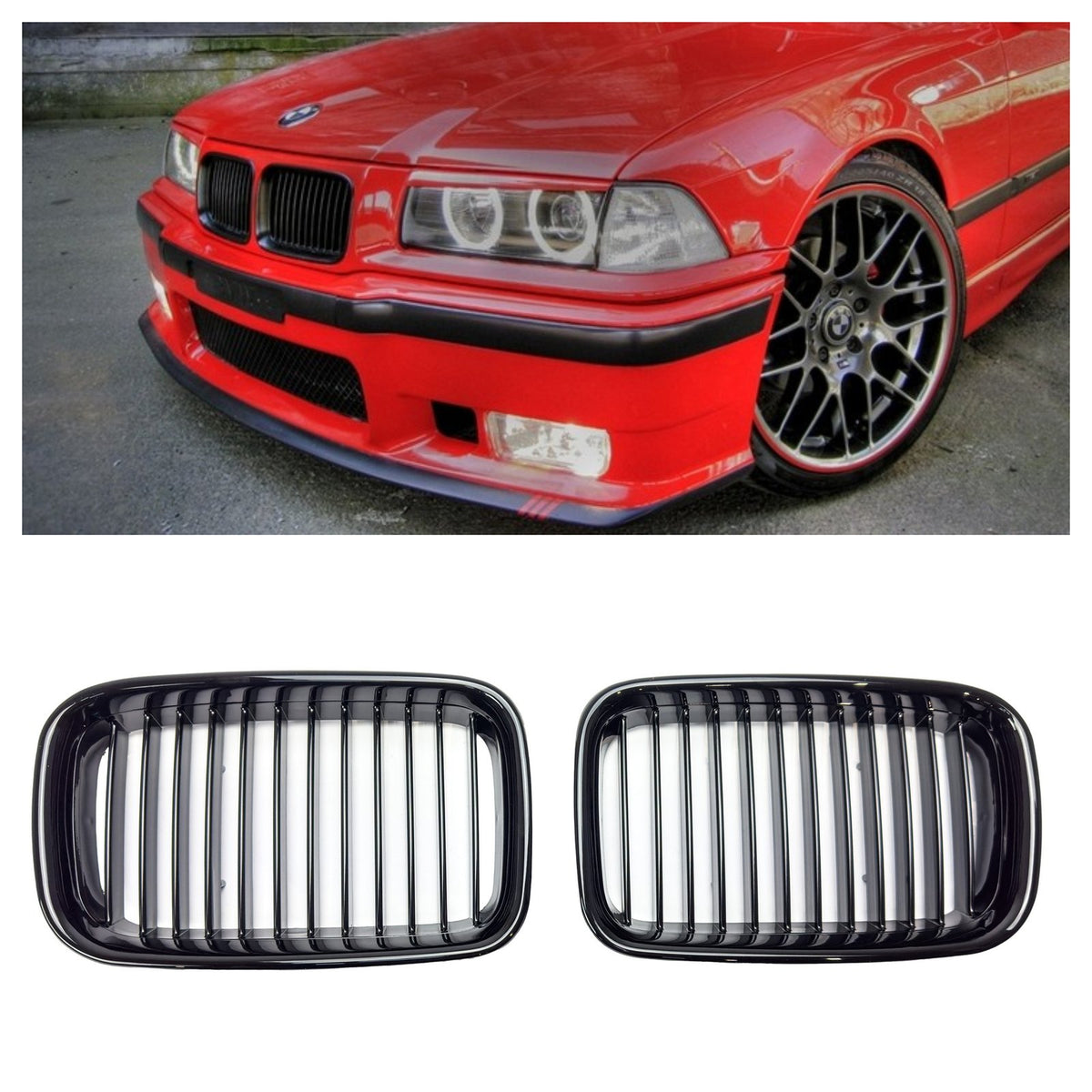 Atrapa Grill Nerki BMW E36 Sedan Coupe (1996-2000) LCI MP Style Czarny Połysk