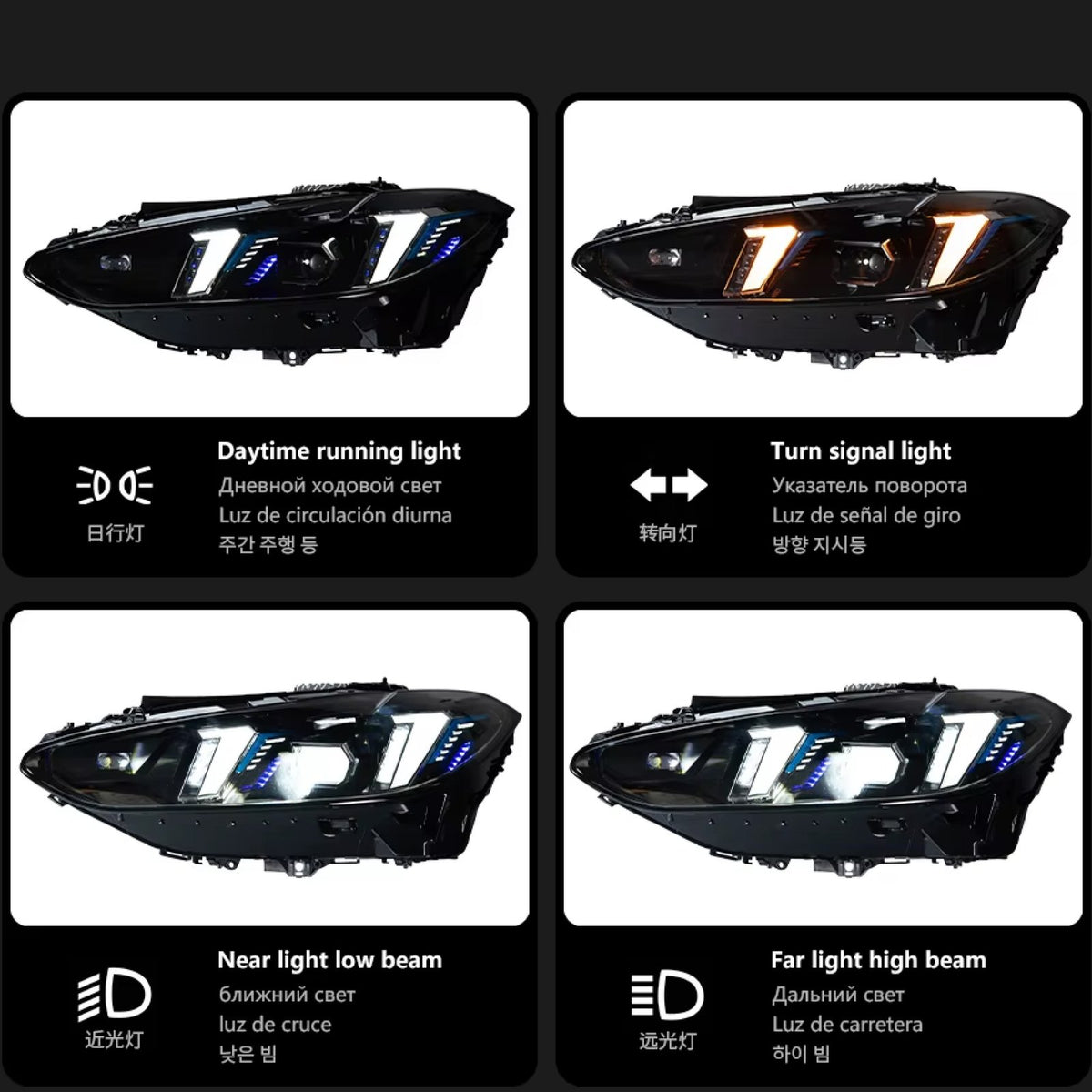 Lampy przednie LED do BMW G22 / G26 / M3 / M4 G80 / G82 – Snake Eyes Y+W DRL do LED