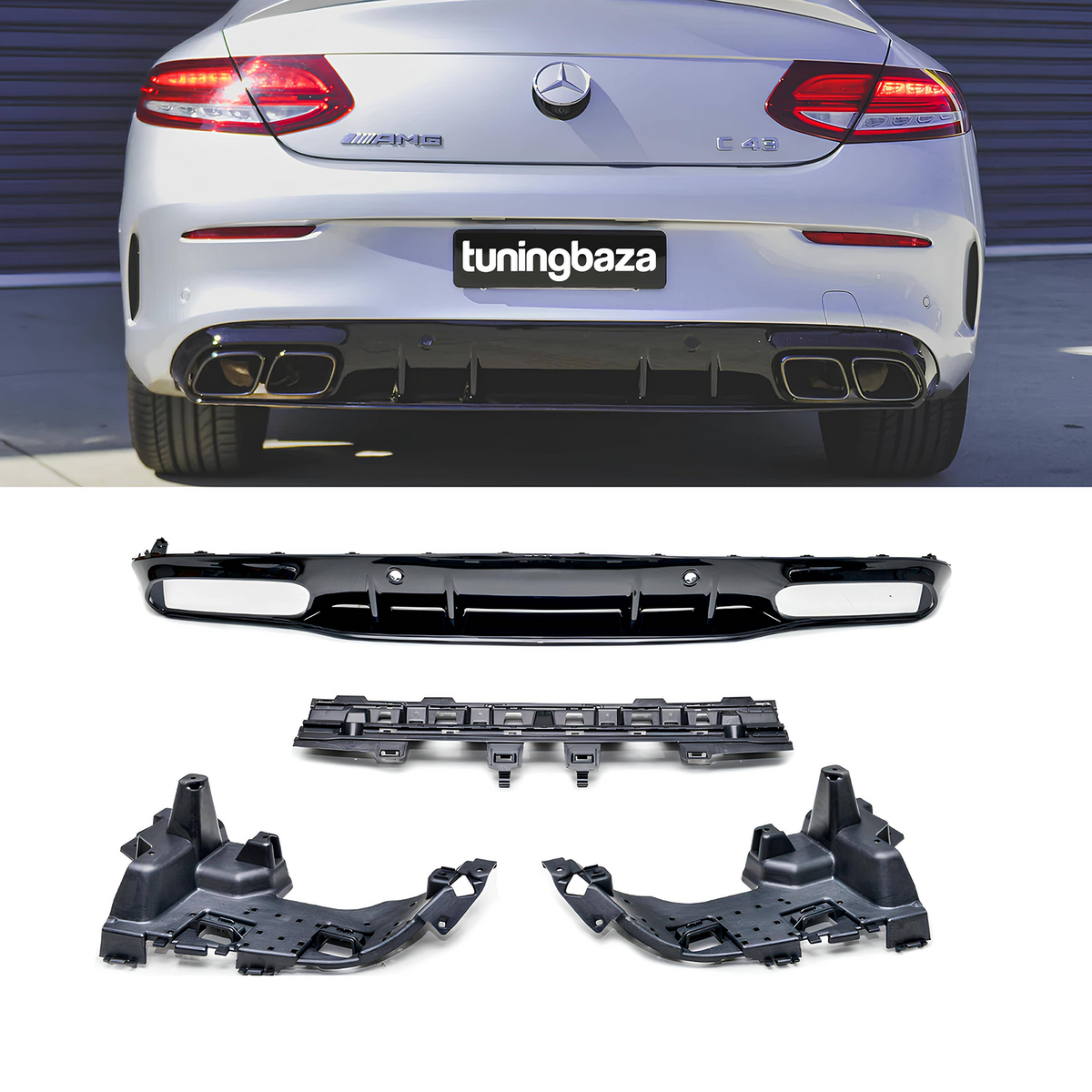 Dyfuzor Tylny Mercedes C205 / A205 / C43 (2015-2021) AMG-line Czarny Połysk