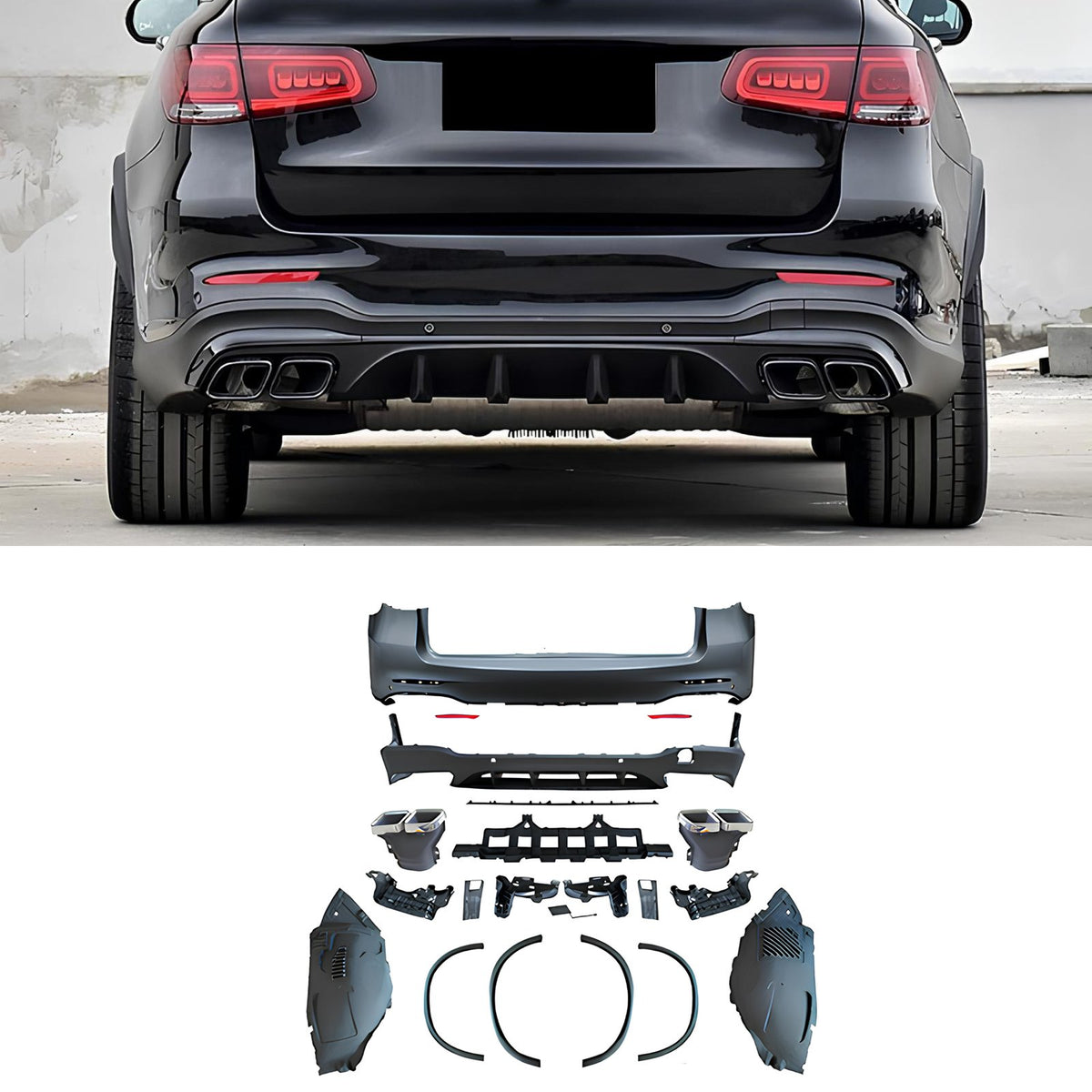 Bodykit do Mercedes GLC X253 AMG Styl 20–22 – Zderzaki + Dyfuzor z Końcówkami