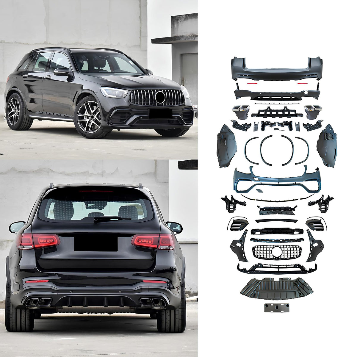 Bodykit do Mercedes GLC X253 AMG Styl 20–22 – Zderzaki + Dyfuzor z Końcówkami