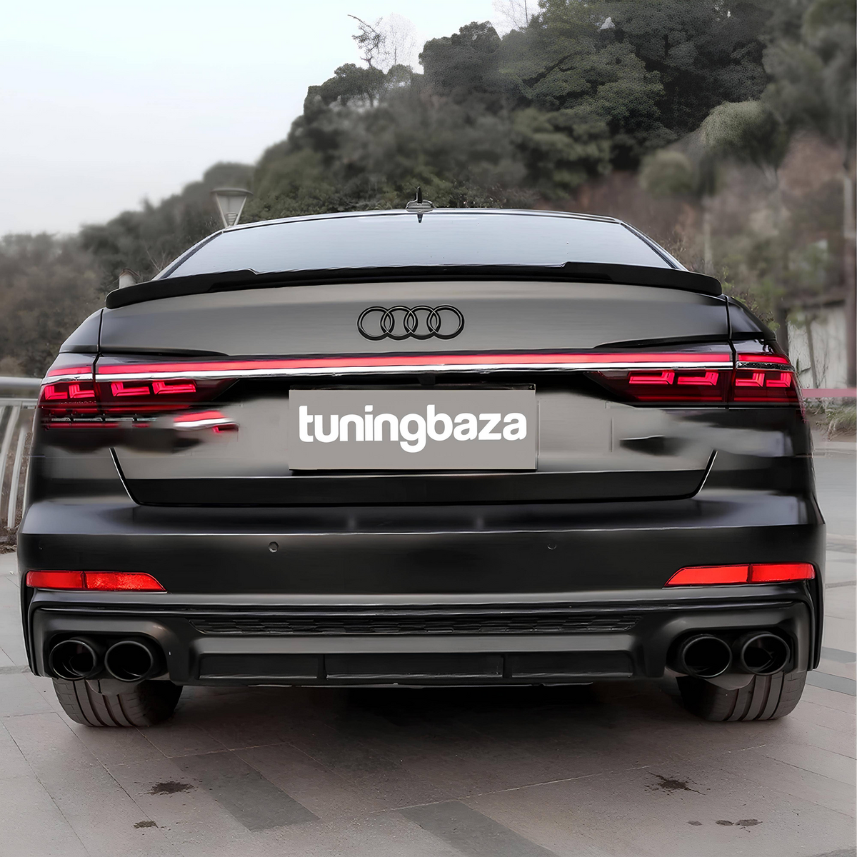 Dyfuzor Tylny z Końcówkami Wydechu Audi A6 C8 S6 Look do S-Line (2018-2025) Czarny Połysk 00-00