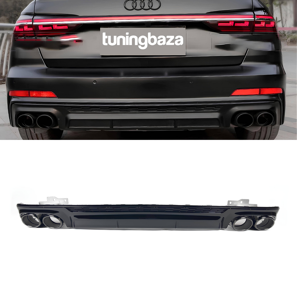 Dyfuzor Tylny z Końcówkami Wydechu Audi A6 C8 S6 Look do S-Line (2018-2025) Czarny Połysk 00-00