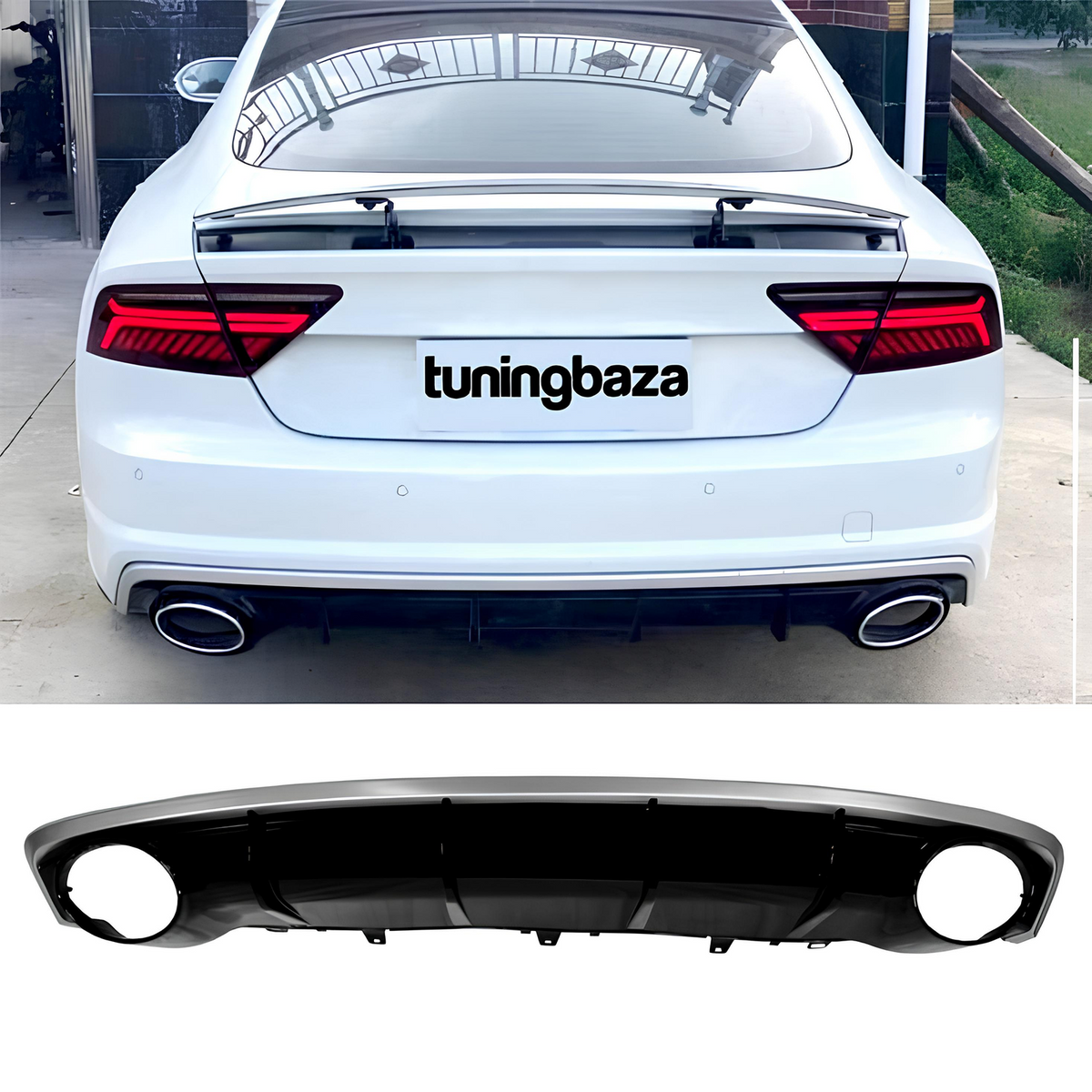 Dyfuzor Tylny z Końcówkami Wydechu Audi A7 4G8 RS7 Look (2015–2018) Czarny Połysk 0-0