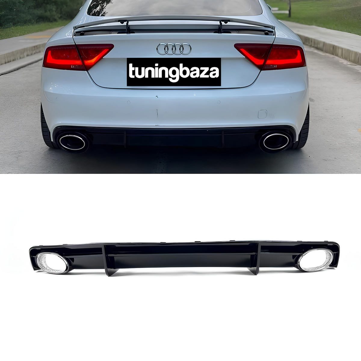 Dyfuzor Tylny z Końcówkami Wydechu Audi A7 RS7 Look do S-Line (2015–2018) Czarny Połysk 0-0