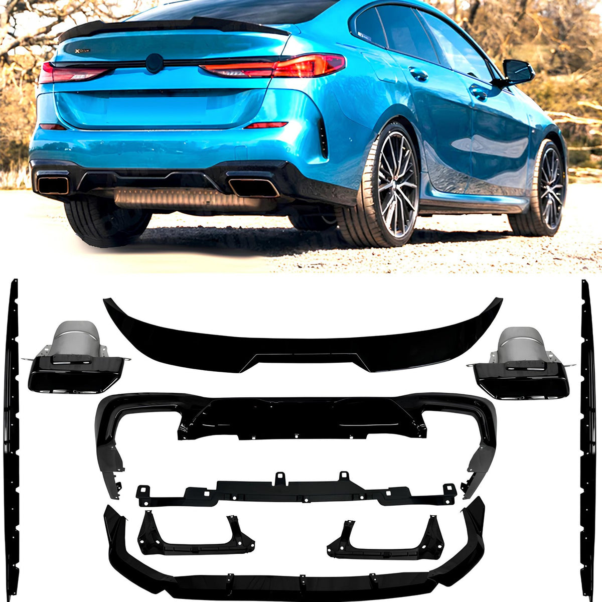 Aerokit (Zestaw dokładek) BMW F44 M-Performance Style Czarny Połysk z Końcówkami Wydechu (2019–2023)