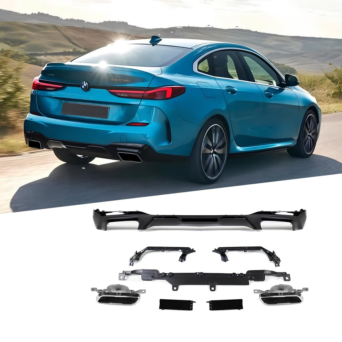 Dyfuzor Tylny BMW F44 M235i Style Czarny Połysk z Końcówkami Wydechu Srebrnymi (2019-2024)