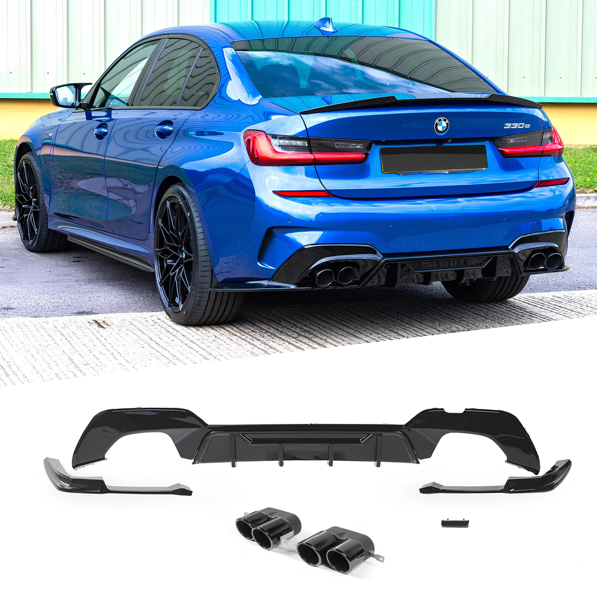 Dyfuzor Tylny BMW G20 / G21 M-Performance z Końcówkami Czarny Połysk (00-00) PRE-LCI (2018-2020)