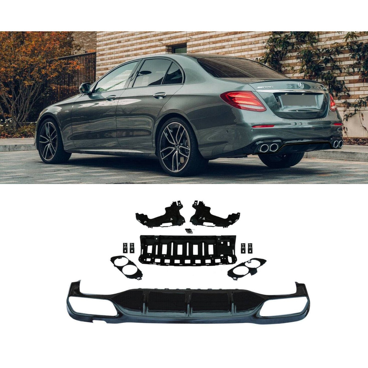 Dyfuzor Tylny Mercedes W213 / S213 AMG-line E53-Style Czarny Połysk (2016–2020) 00--00 + Listwa