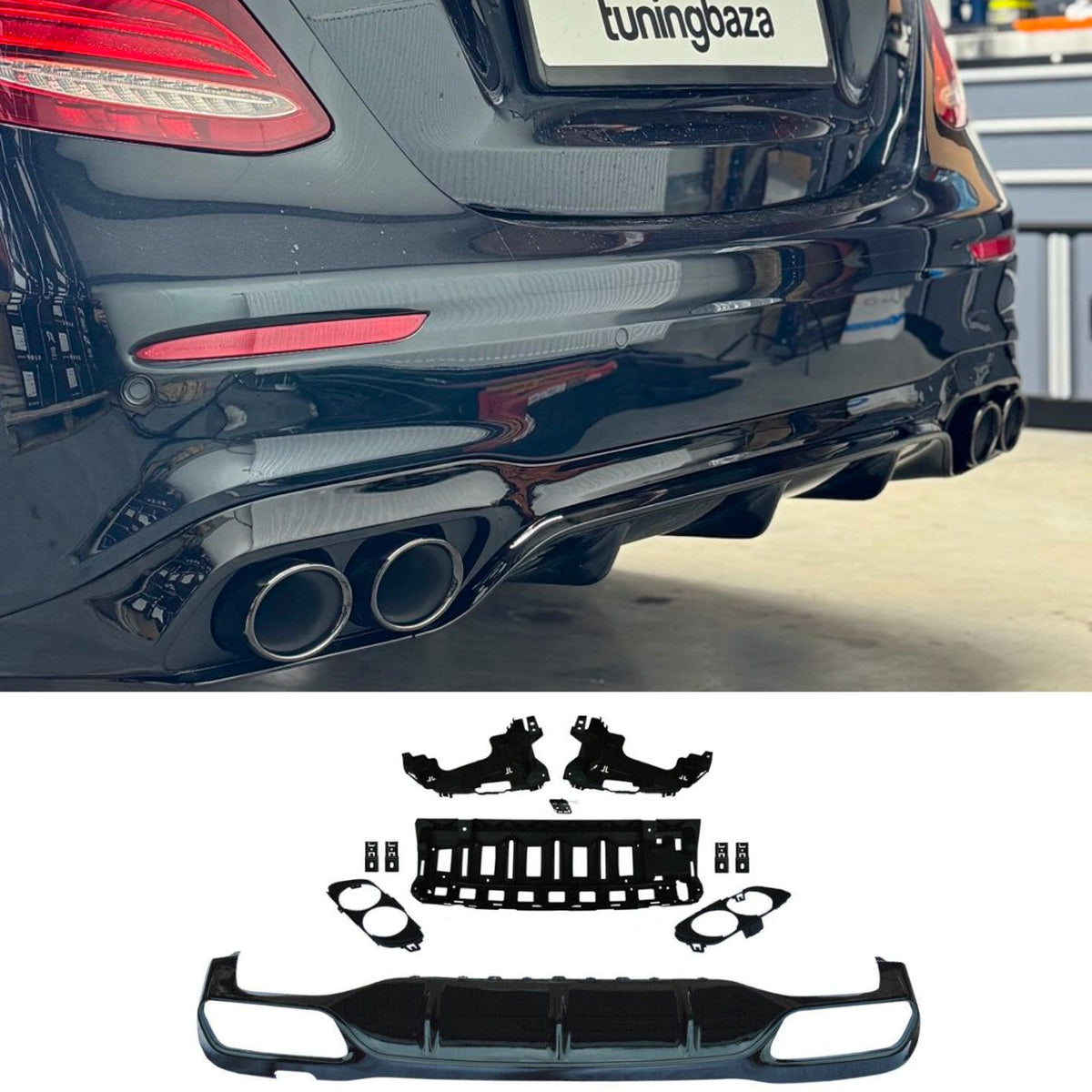 Dyfuzor Tylny Mercedes W213 / S213 AMG-line E53-Style Czarny Połysk (2016–2020) 00--00 + Listwa