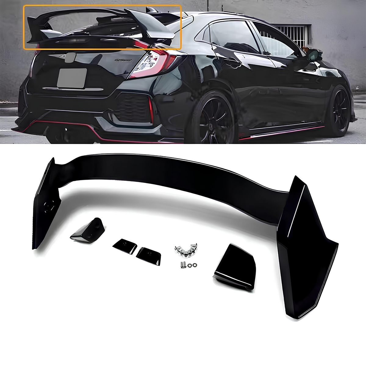 Lotka Spoiler Skrzydło Honda Civic X Hatchback (2016–2021) Type R Styl Czarny Połysk