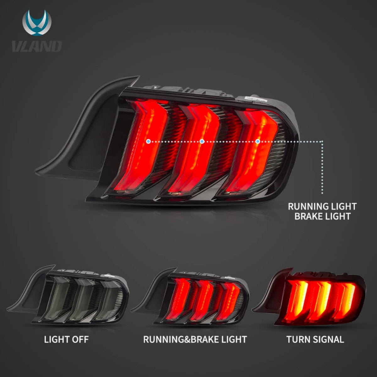 LAMPA LAMPY TYŁ LED VLAND EUROPA CZERWONE HOMOLOGACJA FORD MUSTANG 2015-23