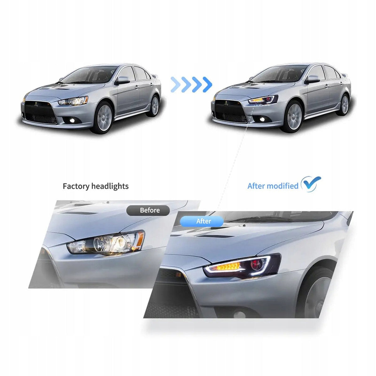 VLAND Reflektory Projektorowe Dual Beam do Mitsubishi Lancer/Evo X (2008–2017)
