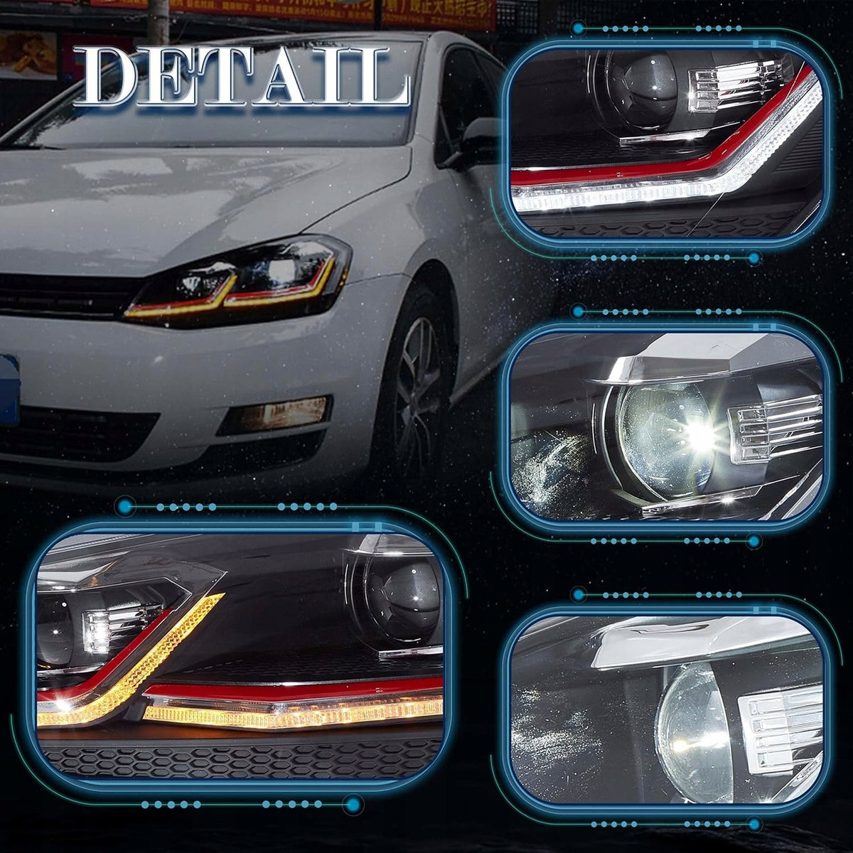 VLAND Pełne LED Reflektory do VW MK7/Golf 7 (2012–2017)