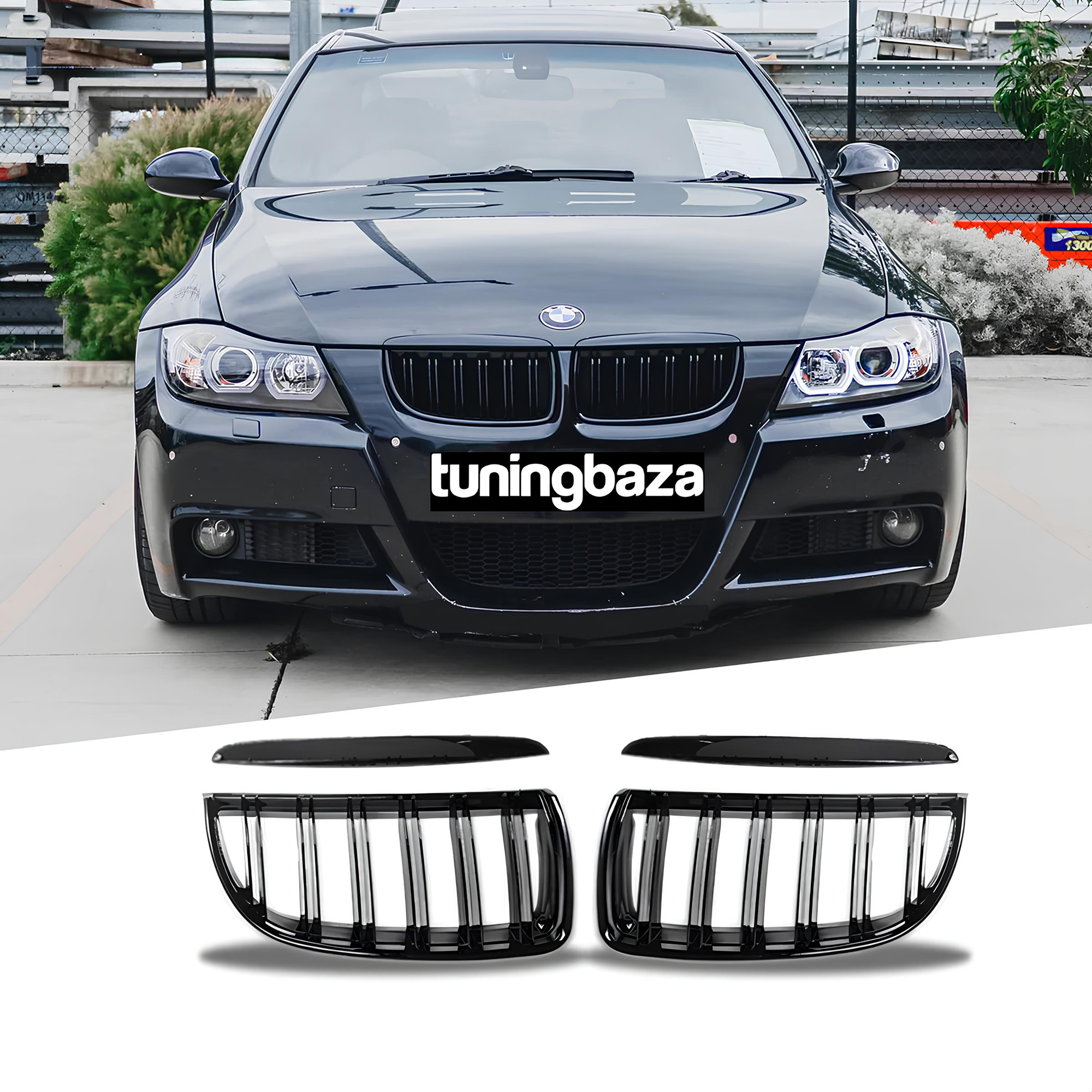 Atrapa Nerki Grill BMW 3 E90 E91 (2005-2008) PRE-LCI M3 Style Czarny Połysk - obrazek 1