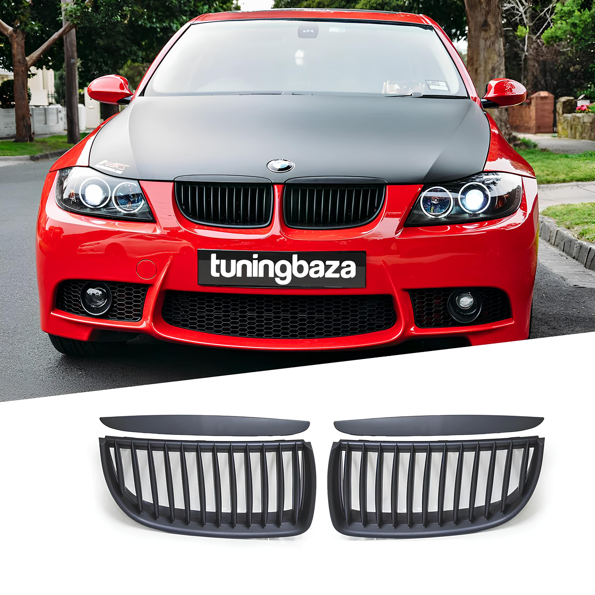 Atrapa Grill Nerki BMW E90/E91 (2005-2008) PRE-LCI  M-Style Czarny Mattowy - obrazek 1